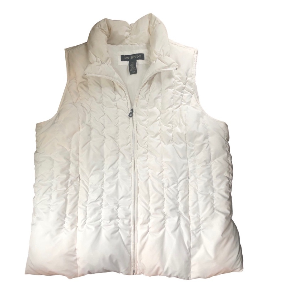 Lane Bryant Down Feather Puffer Vest White 22/24 Zip Pockets Quilted Warm Cozy
